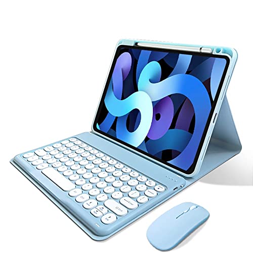 iPad 10. Generation 2022 Tastatur Hülle mit Maus Niedliche runde Tasten Abnehmbare Bluetooth Tastatur Slim Smart Cover mit Stifthalter (blau) von kaitesi