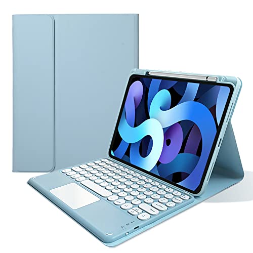 iPad 10. Generation Tastaturhülle – Touchpad abnehmbare Tastatur mit Bleistift-Ladehalter – iPad 10 2022 27,7 cm (11,9 Zoll), schlankes Leder-Folio-Smart-Cover (Nebelblau) von kaitesi