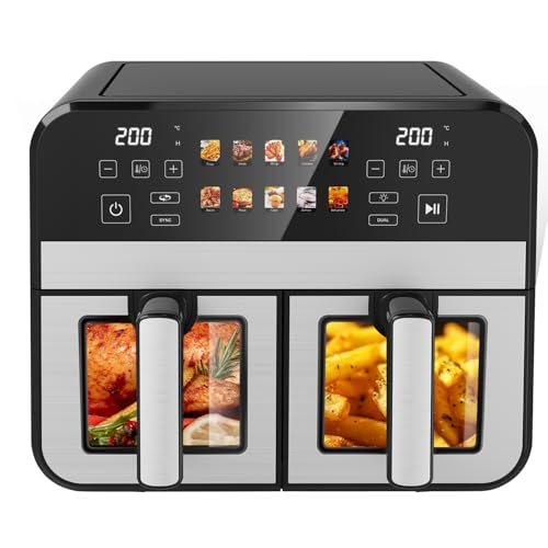 KAITOL Heißluftfritteuse 2 Kammern 10L Rapid AirFryer, sehr leiser Betrieb, 10 Programme, spülmaschinenfest, max 200°C, Fritteuse ohne Öl von kaitol