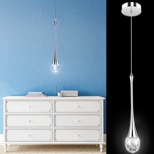 Pendelleuchten für Kücheninsel, 1 Stück, Regentropfen-Kronleuchter mit verstellbaren Kabeln und Blasenlampe, LED-Kristall-Pendelleuchte für Kücheninsel/Wohnzimmer/Schlafzimmer/Badezimmer (kaltweiß) von kaixunl