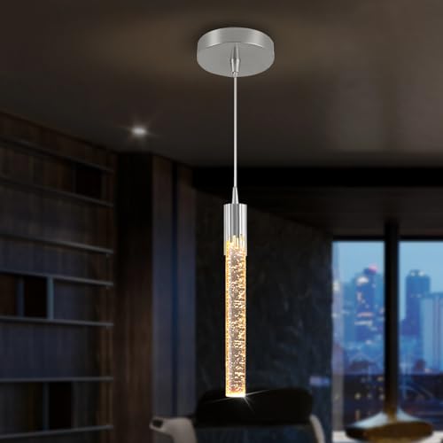 kaixunl 1-Licht-Mini-Chrom-Kristall-Kronleuchter, moderne LED-Pendelleuchte für Kücheninsel, verstellbare Hängeleuchte für Esszimmer, Schlafzimmer, dimmbar 2700 K, 4500 K, 6000 K von kaixunl