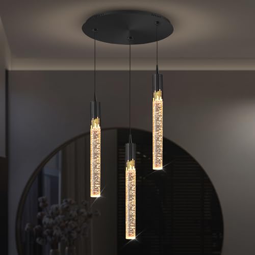 kaixunl 1-flammiger Mini-Kronleuchter, schwarze moderne Kristall-LED-Pendelleuchte für Kücheninsel, verstellbare Hängeleuchte für Esszimmer, Schlafzimmer, dimmbar 2700 K, 4500 K, 6000 K von kaixunl