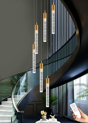 kaixunl 6 Lichter Gold Kronleuchter Kristall Blase Regentropfen Kronleuchter 70'' hohe Decke Foyer Eingang Kronleuchter kreative Bar Deckenleuchte dimmbar 2700K 4500K 6000K von kaixunl