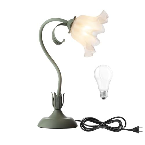 kaixunl Grüne Nachttischlampe,Acryl Blumen Tischlampe,Metall Schreibtischlampe Mädchen, Lampenschirm aus Acryl Frei drehbare Bedside Lamp mit dreifarbiger Beleuchtung für Schlafzimmer Wohnzimmer,50 cm von kaixunl