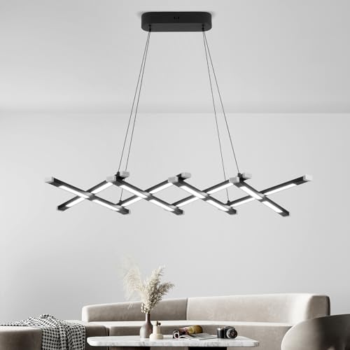 kaixunl LED Esszimmer Pendelleuchte, Moderne Dimmbare Hängelampe, Schwarze Teleskop Küchenlampe, Hängeleuchte Mit Fernbedienung Für Wohnzimmer, Kücheninsel, Esstisch, Büro, Schlafzimmer (120cm) von kaixunl