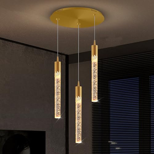 kaixunl Mini-Gold-Kristall-Kronleuchter, integrierte LED-Pendelleuchte für Kücheninsel, 3-flammige Kronleuchter, Hängebeleuchtung mit Fernbedienung von kaixunl