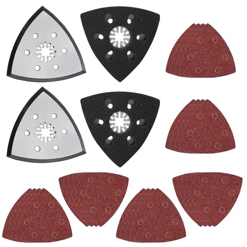 KAIYAYA 4 Stück 93 mm Schleifplatte Dreieck Multitool Schleifplatte mit 24 Dreieckschleifer Schleifpapier Fein Schleifplatte mit Loch für Präzisionsarbeit Schleifen Und Polieren (40/60/80/120/180/240) von kaiyaya