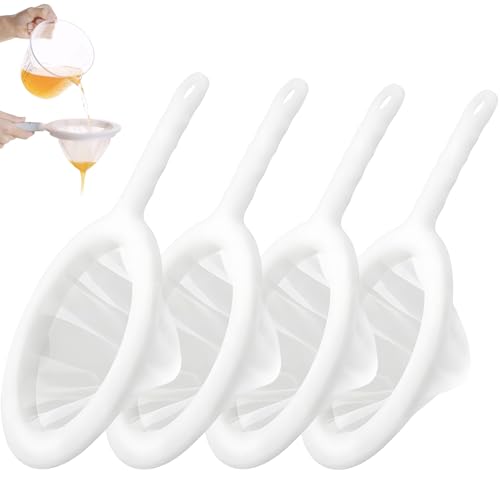 KAIYAYA 4 Stück Feines Sieb Küche mit Griff, 120/200/300/400 Mesh Nylon Kleines Sieb Fein, Passiersieb Ultrafeines Küchensieb Kunststoff, Plastiksieb für Saft, Milch, Kaffee, Sojamilch von kaiyaya