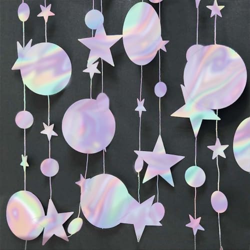 KAIYAYA 52 Ft Glitzer Girlande Stars Circle Dots 4 Stück 4m Hängende Party Girlanden Glitzer Bunt Deko Papiergirlande Sterne Runde Girlande Bunt für Geburtstage Karneval Jubiläen Hochzeiten Dekoration von kaiyaya