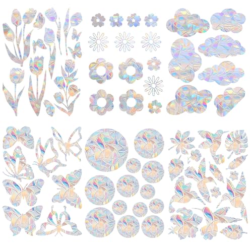 KAIYAYA Pack of 70 Prism Window Decals,Clings 3D Decorative Window Film,PVC Anti-Stickers Bird Large Cloud Shape PrismBird Anti-Collision Stickers Translucent Static Hummingbird Circle Style von kaiyaya