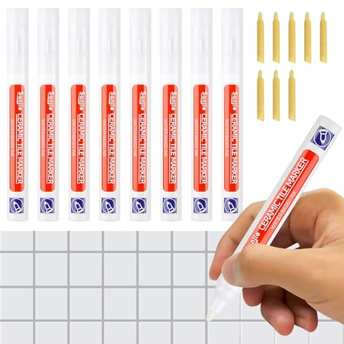 KAIYAYA 8 Stück Fugenstift mit Ersatzspitze,Möbelmarker Weiß Fugenweiss Bad Wasserfest Fugenfarbe,Wasserdicht Schimmelresistent,Sicherheit zum Entfernen,Retuschieren Von Möbelkratzern,Schrammen von kaiyaya