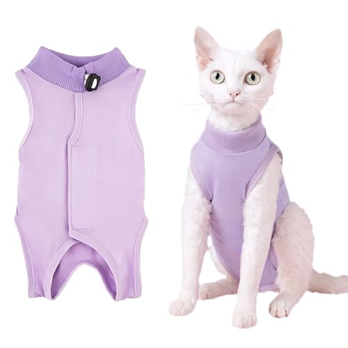 KAIYAYA Katzenbody Nach Op Erholungsanzug Kleidung Modal Recovery Kastration Katze Erholung Anzug für Spay Bauchwunden Weiblich Katzenbekleidung Nach Op Gewicht 4-8 Catties Katze Operation(lila) von kaiyaya