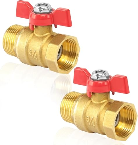 Messing Kugelhahn 3/4 Zoll 3 Stück Absperrhahn 3/4 Zoll mit Rotem Flügelgriff IG/AG DN20 PN16, Messing Absperrventil für Wasserleitungen Wasserhahn Sanitärschläuche von kaiyaya