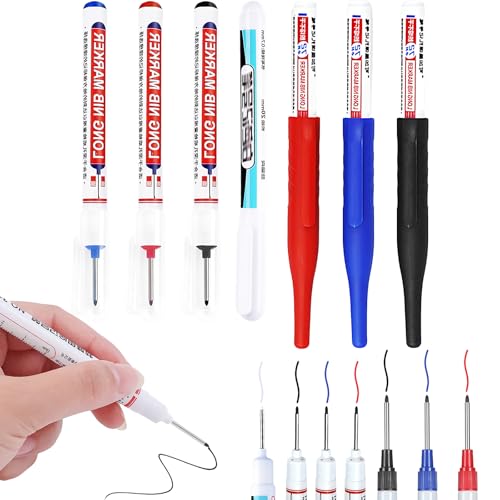 kaiyaya Tieflochmarker 7 Stk Bohrlochmarker Metall 32 mm,20 mm Extralange Lochmarker Spitze Tiefenlochmarker Markierungsstift für Holz Kunststoff Karton Wand Baustelle(Schwarz Blau Rot Weiß) von kaiyaya