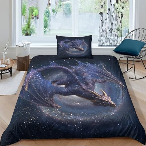 Cosmic Drache Microfaser Bettbezug 3D-Druck Rotierende Galaxien Bettwäsche-Set 3 Teiliges Mit Kissenbezüg Für Erwachsene Kinder Teenager Single（135x200cm） von kaiyun