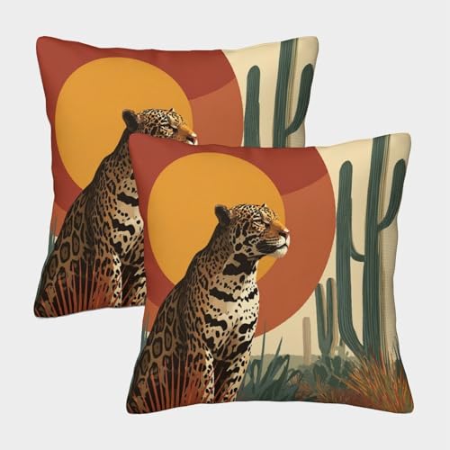 Jaguar Kissenbezug 45x45cm 2er-Pack Cactus and SunMuster Bedruckter Square Pillowcase Dekokissen Sofa Kissen Wohnzimmer Schlafzimmer Garten von kaiyun
