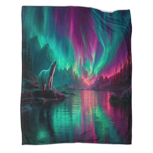 Neonfarbener Eisbär in der Nacht Decke Teenager Ölgemälde Bedruckte Flauschig Weich Bequeme Warme Überwürfe Passend Für Schlafsofa 60x80inch(150x200cm) von kaiyun