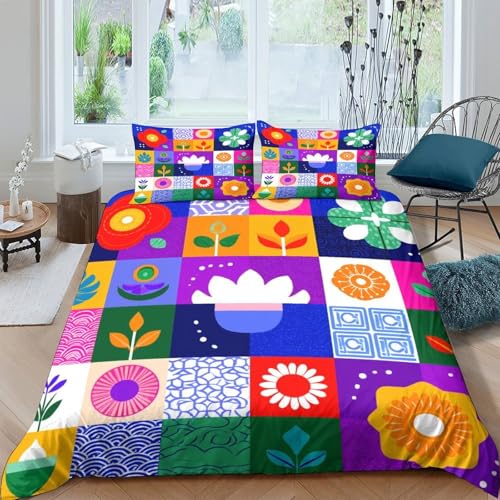 Patchwork-Muster Microfaser Betten Set Double（200x200cm）, 3-teilig 3D Druck Nepalesische Elemente, Für Erwachsene Kinder Weiche Bettbezug Set Mit Kissenbezug von kaiyun