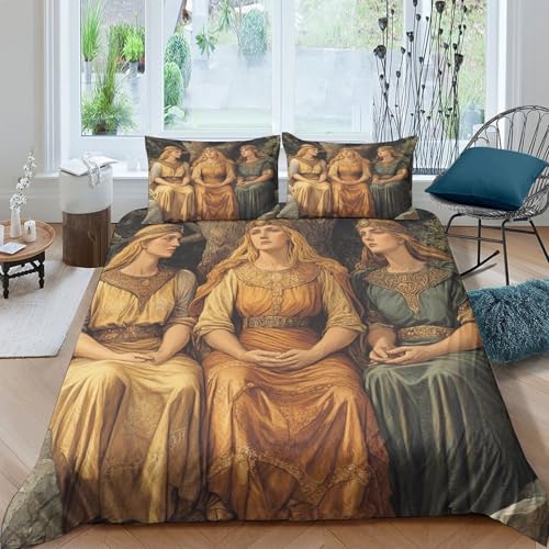 Porträt der Schicksalsgöttin Microfaser Betten Set Double（200x200cm）, 3-teilig 3D Druck, Für Erwachsene Kinder Weiche Bettbezug Set Mit Kissenbezug von kaiyun
