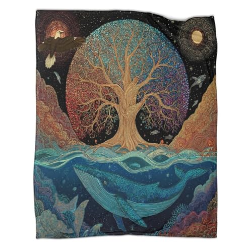 Rainbow Lebensbaum, Eagle, Ocean Wal Decke Teenager Kosmische Szene Bedruckte Flauschig Weich Bequeme Warme Überwürfe Passend Für Schlafsofa 70x80inch(180x200cm) von kaiyun