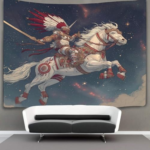 Weiß-rotes Horse fliegt durch die Galaxie Wandbehang Wandtuch Aztekischer Krieger Wandteppiche 3D Heimdekoration Für Raum 180cmx230cm von kaiyun