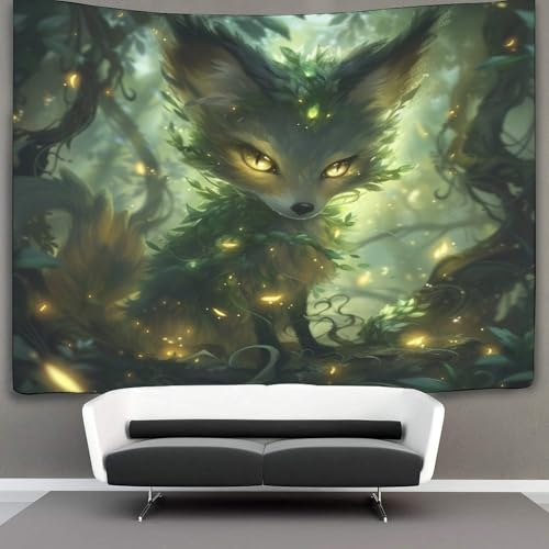 kaiyun 100cmx150cm Wandteppich Goldene Blattfüchsin Wandteppiche Geheimnisvoller Wald 3D-Druck Wandteppich Wandbehang Heimdekoration Wandteppich Wandbehang von kaiyun