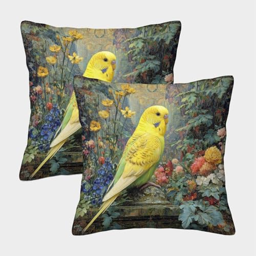 kaiyun 2er-Pack 40x40cm Gelber Wellensittich Deko-Kissenbezug Bäume and Blume Beds Mit Muster Passend Für Sofa Wohnzimmer Balkon Garten Auto von kaiyun
