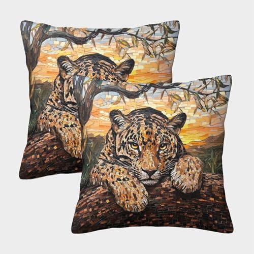 kaiyun 2er-Pack 40x40cm Mosaikwand Deko-Kissenbezug Jaguar Mit Muster Passend Für Sofa Wohnzimmer Balkon Garten Auto von kaiyun