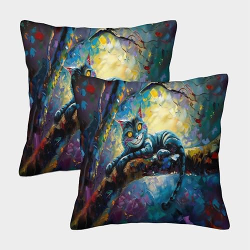 kaiyun 2er-Pack 40x40cm Square Pillowcase Grinsekatze, Ölgemälde Deko Kissenbezug Garten-Außensofa Wohnzimmer Heim Dekoration von kaiyun