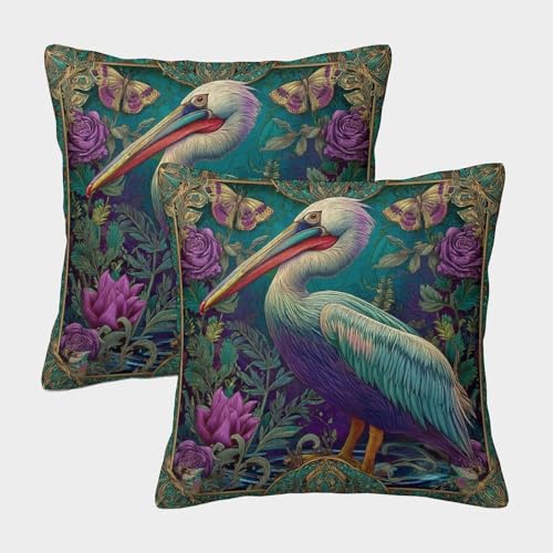 kaiyun 2er-Pack 45x45cm Pelikan Deko-Kissenbezug Schmetterling and Blumen Style Mit Muster Passend Für Sofa Wohnzimmer Balkon Garten Auto von kaiyun