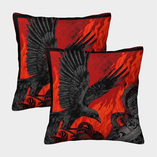 kaiyun 2er-Pack 45x45cm Square Pillowcase Höllen-Yatagarasu Deko Kissenbezug Dunkle Gothic Garten-Außensofa Wohnzimmer Heim Dekoration von kaiyun