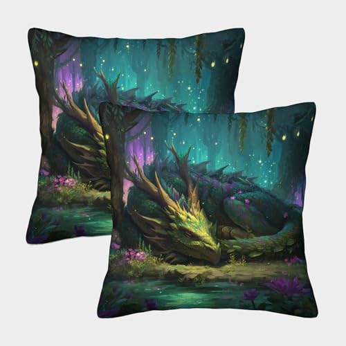 kaiyun 2er-Pack 50x50cm Square Pillowcase Huge Ancient Drache Deko Kissenbezug Funkelnd Garten-Außensofa Wohnzimmer Heim Dekoration von kaiyun
