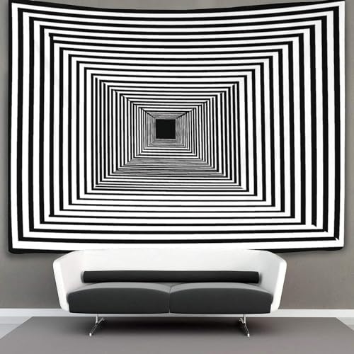 kaiyun 3D-Raumvision Tapisserie Schwarz-weiße Linien Wandteppich Wandbehang Für Schlafzimmer Wohnzimmer Schlafsaal 180cmx230cm von kaiyun