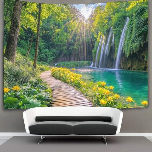 kaiyun 70cmx100cm Wandteppich Grün Wald Wandteppiche Lake Wasserfall 3D-Druck Wandteppich Wandbehang Heimdekoration Wandteppich Wandbehang von kaiyun