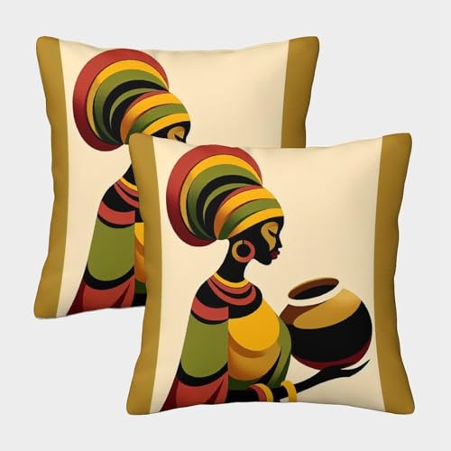 kaiyun Frau Topf halten Kissenbezug 2er-Pack 45x45cm – 3D-Gedruckter Afrikanische Malerei Square Pillowcase,Heimdekoration,waschbar von kaiyun