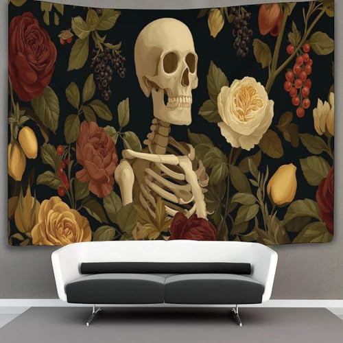 kaiyun Herbstblumen Tapisserie Totenkopf Wandteppich Wandbehang Für Schlafzimmer Wohnzimmer Schlafsaal 70cmx100cm von kaiyun