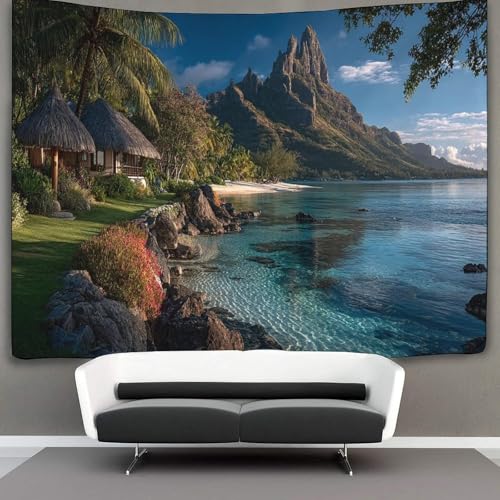 kaiyun Herrliche Aussicht auf die Französisch-Polynesischen Inseln Tapisserie-Wandbehang, Wandteppich Für Schlafzimmerdekoration,Geburtstagsfeier Oder Gartenkulisse 100cmx150cm von kaiyun