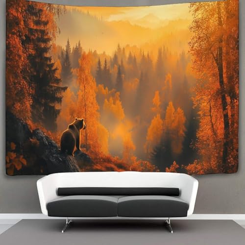 kaiyun Im Herbstwald ist ein Bär Wandteppich Zeichenstil Wandteppiche 3D-Wandteppich Heimdekoration Für Raum 150cmx200cm von kaiyun