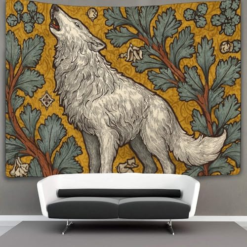 kaiyun Medieval She-Wolf Wandteppich Yellow-green And Gold Forest Pattern Tapisserie Wandbehang Landschaft Wandkunst Dekore 100cmx150cm von kaiyun