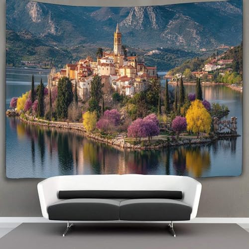 kaiyun Mexikanischer Architekturstil Tapisserie Wunderschöne Stadt auf der Insel Wandteppich Wandbehang Für Schlafzimmer Wohnzimmer Schlafsaal 130cmx150cm von kaiyun
