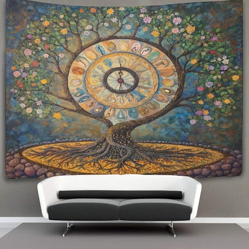 kaiyun Microfaser Flauschiger Wandteppich Mit Blätter And Blumen Wandbespannung Oder Deckenbespannung Wandtuch (150cmx200cm,Lebensbaum) von kaiyun