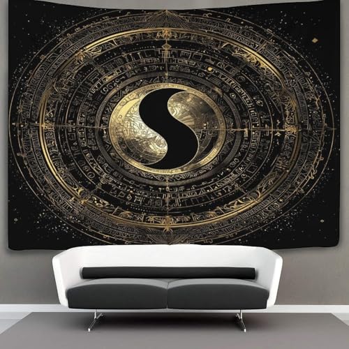 kaiyun Microfaser Flauschiger Wandteppich Mit Yin-Yang-Symbol Wandbespannung Oder Deckenbespannung Wandtuch (70cmx100cm,Schwarz-goldenes Cyberpunk-Mandala) von kaiyun
