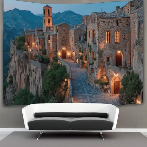 kaiyun Mittelalterliche Stadt in den Bergen Mittelitaliens Tapestry Wall Hanging, 3D Wandbehang Wandtuch Für Schlafzimmer Wohnzimmer Wohnheim 180cmx230cm von kaiyun