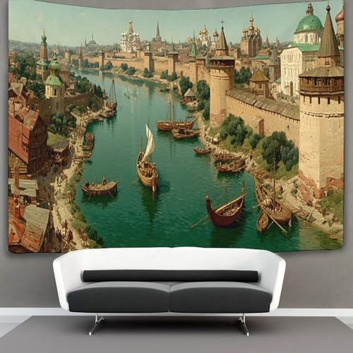 kaiyun Mittelalterlicher Stil Tapisserie Stadtpanorama Wandteppich Wandbehang Für Schlafzimmer Wohnzimmer Schlafsaal 100cmx150cm von kaiyun