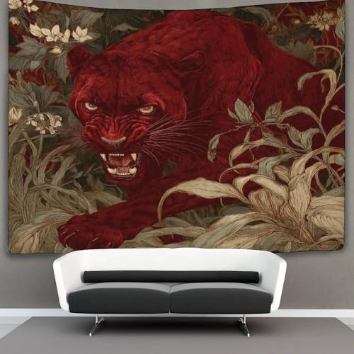 kaiyun Roter Leopard Wandteppich Dschungelhintergrund Tapisserie Wandbehang Landschaft Wandkunst Dekore 180cmx230cm von kaiyun