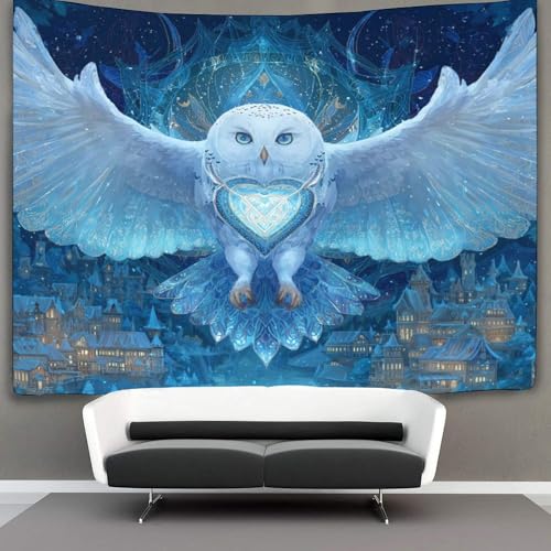kaiyun Tapisserie Wandbehang Weiße Eule Wandteppiche Für Schlafzimmer Wohnzimmer Wohnheim Dekor 70cmx100cm von kaiyun