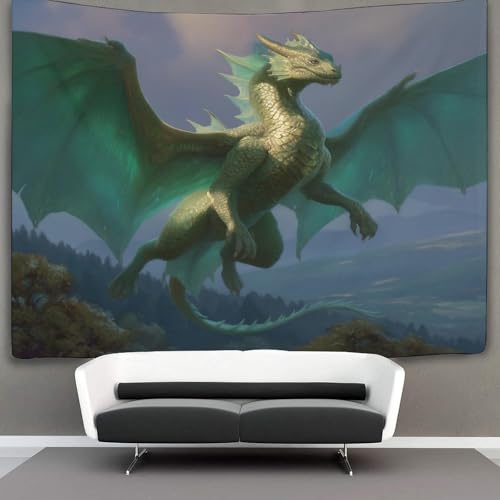 kaiyun Winged Pearlescent Green Drache Tapisserie Riesige Zwei Wandteppich Wandbehang Für Schlafzimmer Wohnzimmer Schlafsaal 180cmx230cm von kaiyun