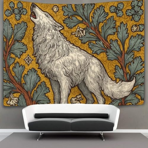 kaiyun Yellow-green And Gold Forest Pattern Tapisserie Medieval She-Wolf Wandbehang Wandteppiche Für Schlafzimmer Wohnzimmer Wohnung Wohnheim Dekorationen Wandkunst Dekor 180cmx230cm von kaiyun