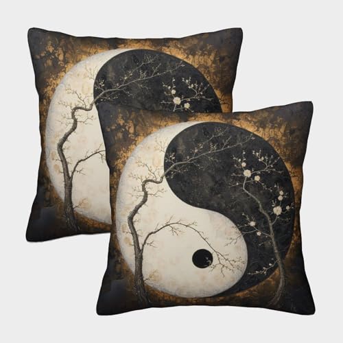 kaiyun Yin Yang Weicher Kissenbezug 50x50cm 2er-Pack Kissen Modern Quadratischer Sofakissen Dekokissen Wohnzimmer Bett von kaiyun
