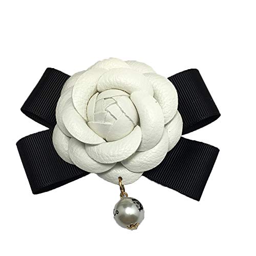 kakakooo 1 PCS-Kamelie-Blumen-Brosche 2.4in Vintage-Leder-Bogen-Blumen Pin für Kleidung Beutel-Dekoration-Weinlese- Weiß von kakakooo
